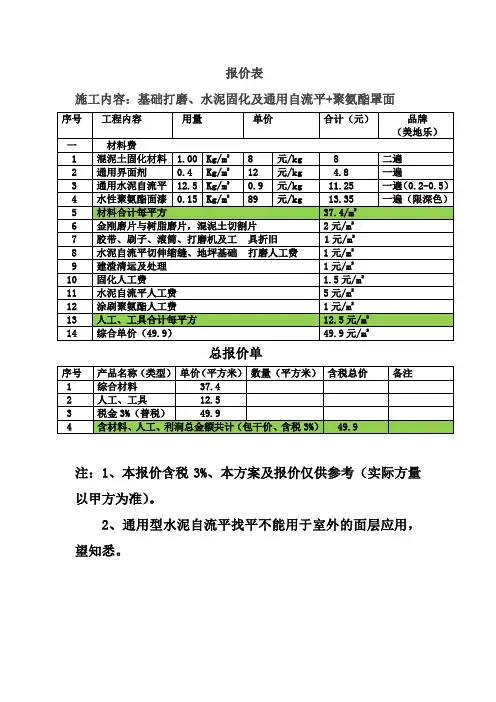 地坪基础改造报价表