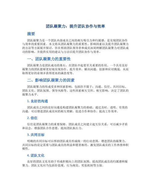 团队凝聚力：提升团队协作与效率