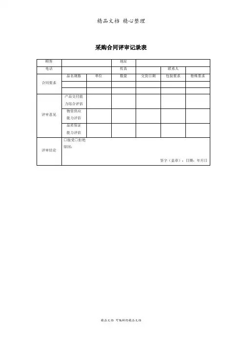 采购合同评审记录表