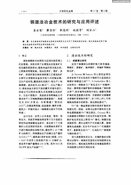 铜湿法冶金技术的研究与应用评述