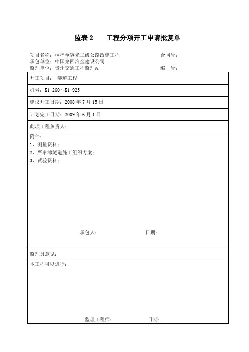 隧道开工报告(DOC)