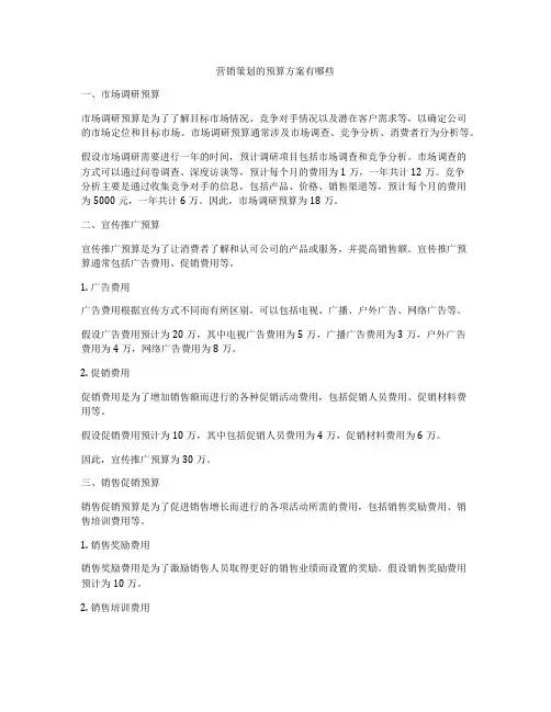 营销策划的预算方案有哪些
