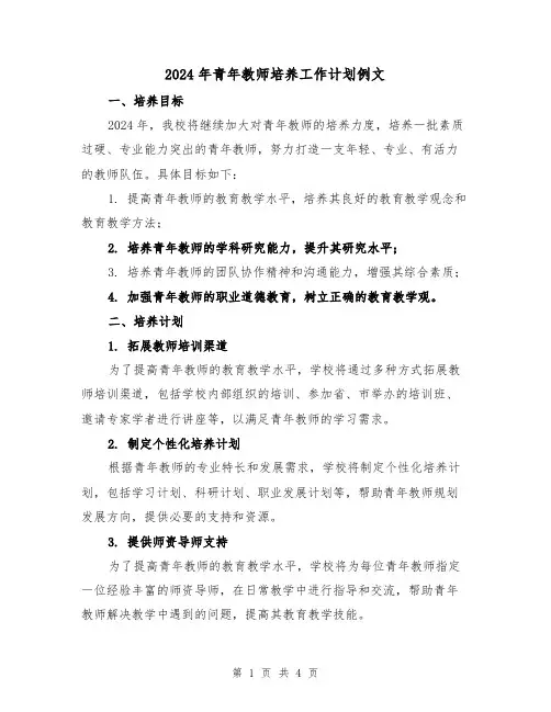 2024年青年教师培养工作计划例文(2篇)