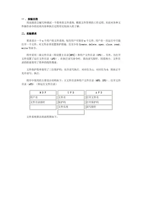 操作系统 文件系统 实验程序