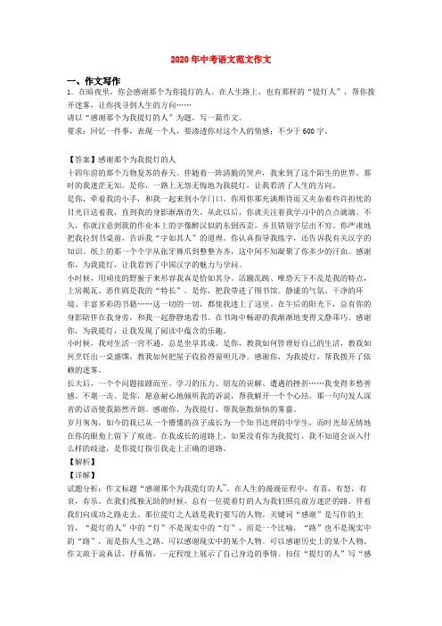 2020年中考语文范文作文