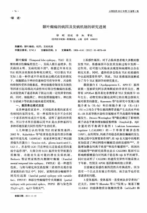 颞叶癫痫的病因及发病机制的研究进展