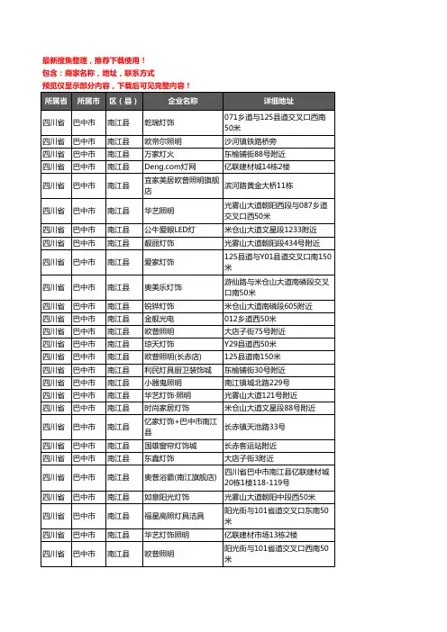 新版四川省巴中市南江县灯饰企业公司商家户名录单联系方式地址大全57家