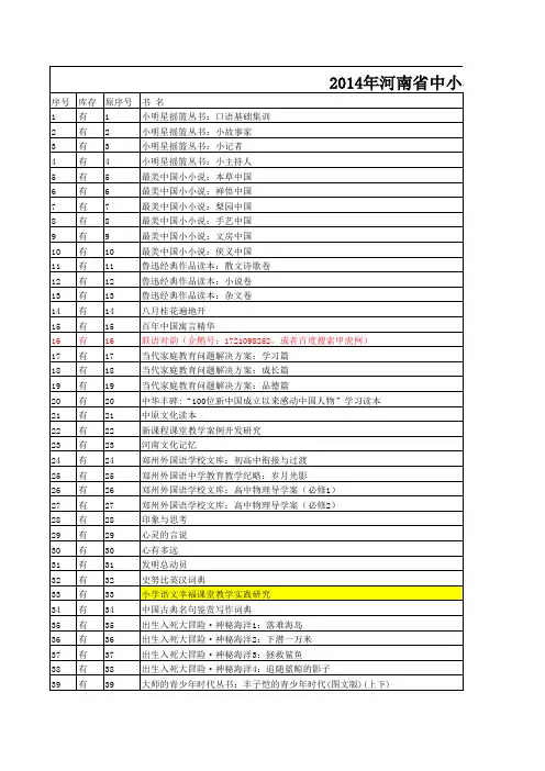 2014年河南省中小学图书馆(室)推荐书目