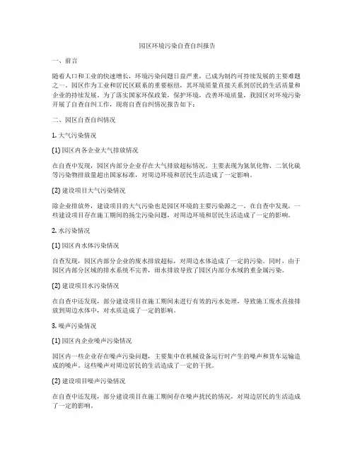 园区环境污染自查自纠报告