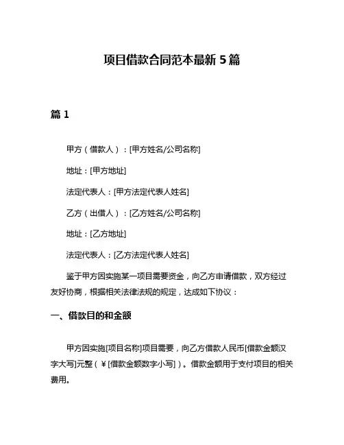 项目借款合同范本最新5篇