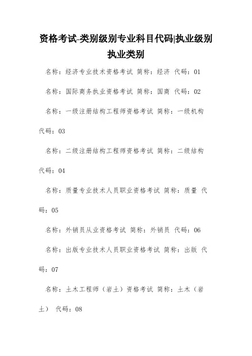 资格考试-类别级别专业科目代码-执业级别执业类别