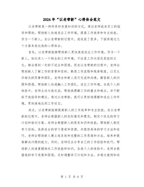 2024年“以老带新”心得体会范文(三篇)