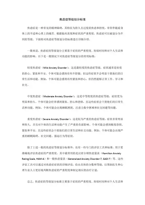 焦虑症等级划分标准