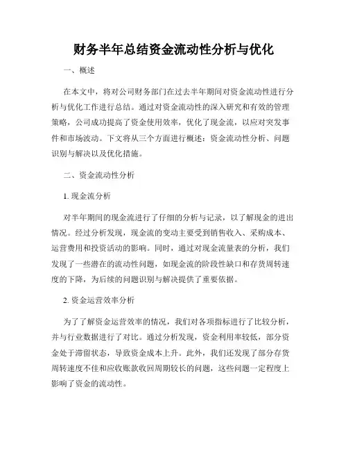 财务半年总结资金流动性分析与优化