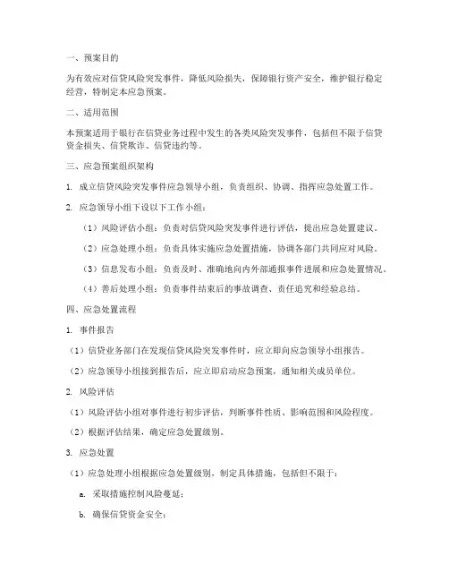 信贷风险突发事件应急预案