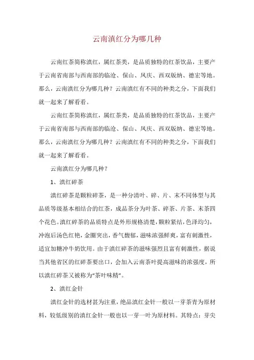 云南滇红分为哪几种