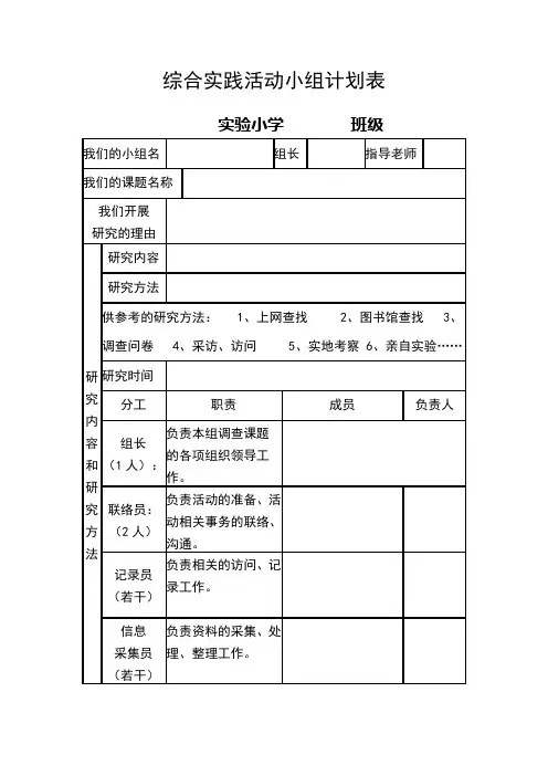 综合实践活动小组计划表