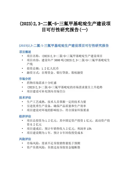 (2023)2,3-二氯-5-三氟甲基吡啶生产建设项目可行性研究报告(一)