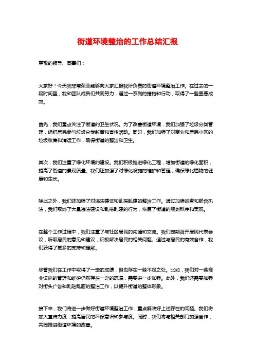 街道环境整治的工作总结汇报