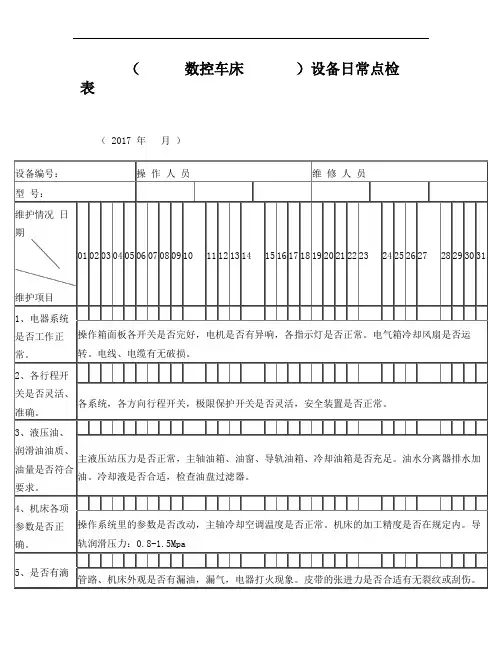 数控车床点检表