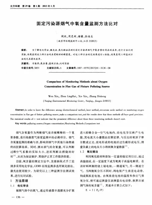 固定污染源烟气中氧含量监测方法比对