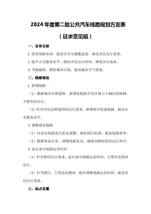 2024年度第二批公共汽车线路规划方案表