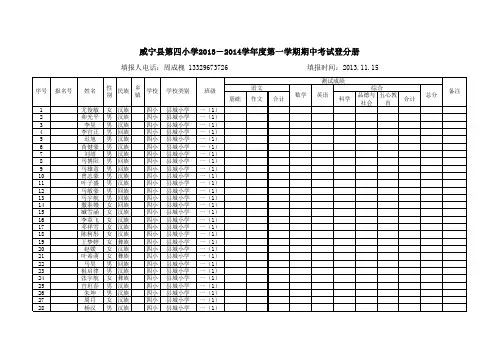 威宁四小半期考试成绩登记表