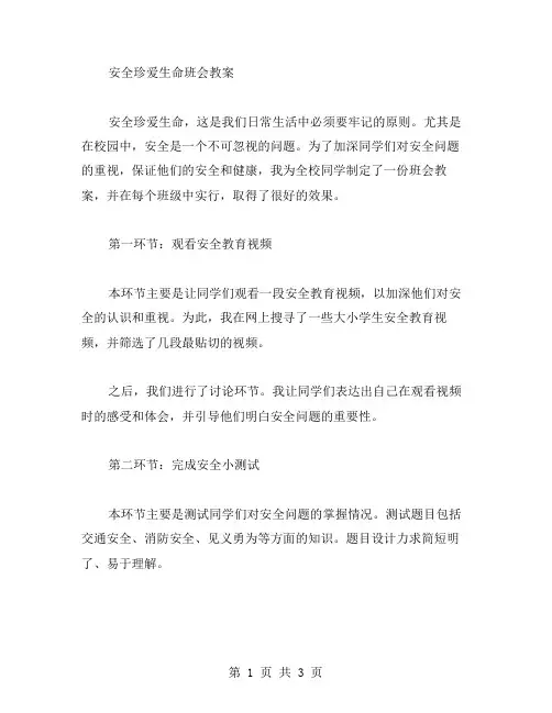安全第一,珍爱生命班会教案