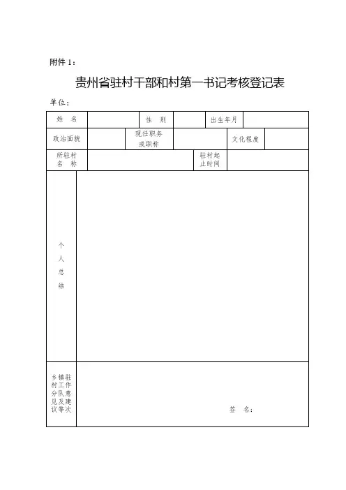 贵州省驻村干部和村第一书记考核登记表