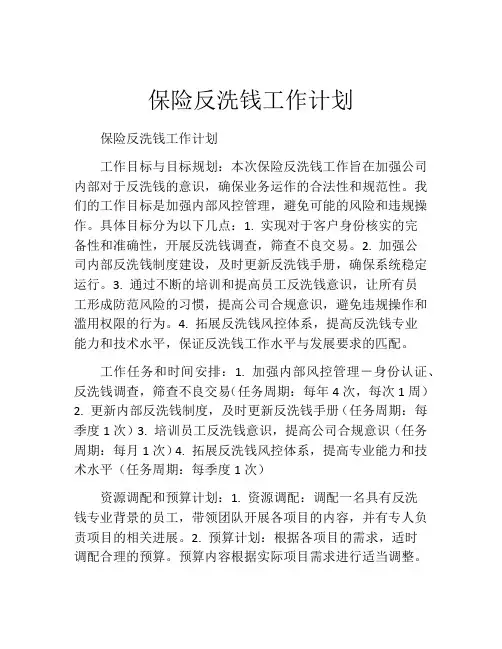 保险反洗钱工作计划