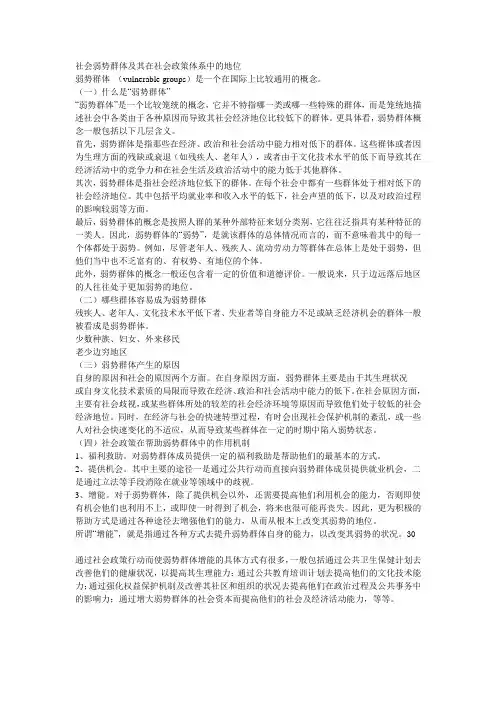社会弱势群体及其在社会政策体系中的地位
