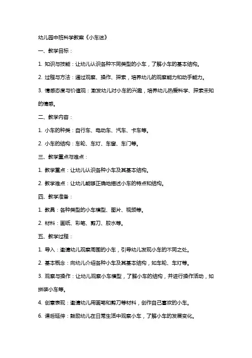 幼儿园中班科学教案《小车迷》