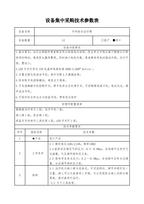 设备集中采购技术参数表
