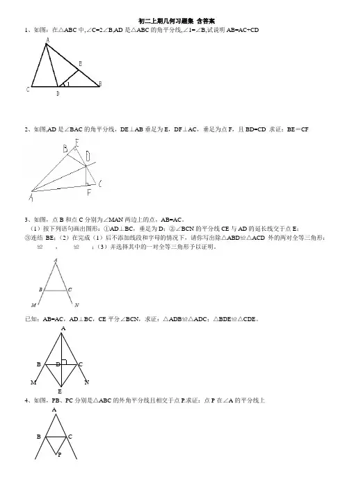 (完整版)初二上期几何习题集含答案