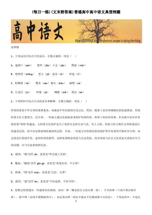 (文末附答案)普通高中高中语文典型例题