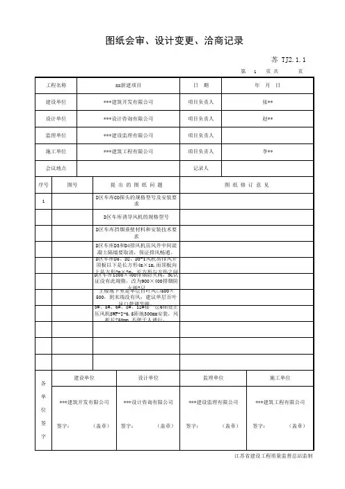 TJ2.1.1 图纸会审、设计变更、洽商记录(江苏资料范例)