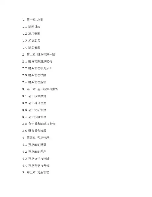 财务管理制度目录及框架