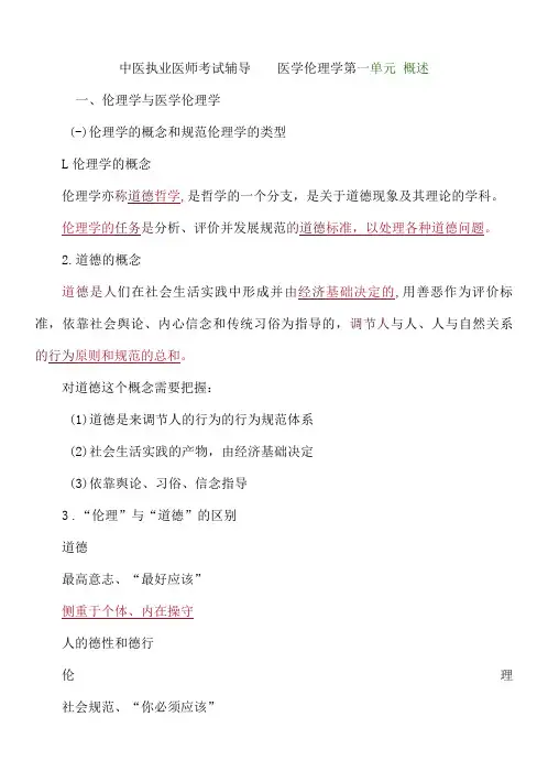 中医执业医师考试辅导医学伦理学 第一单元 概述