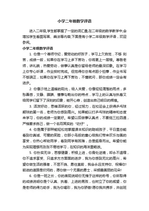 小学二年级数学评语
