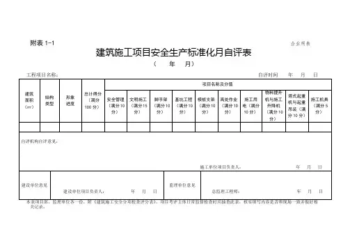 建筑施工项目安全生产标准化月自评表