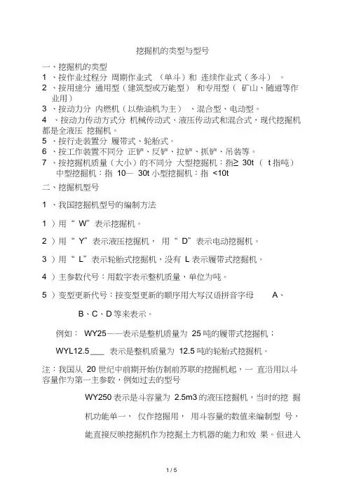 挖掘机的类型与型号