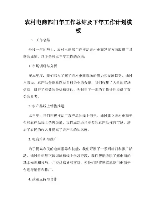 农村电商部门年工作总结及下年工作计划模板