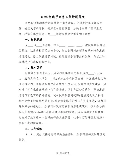 2024年电子商务工作计划范文(三篇)