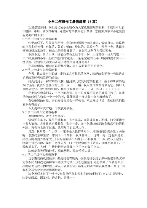 小学二年级作文暑假趣事(6篇)