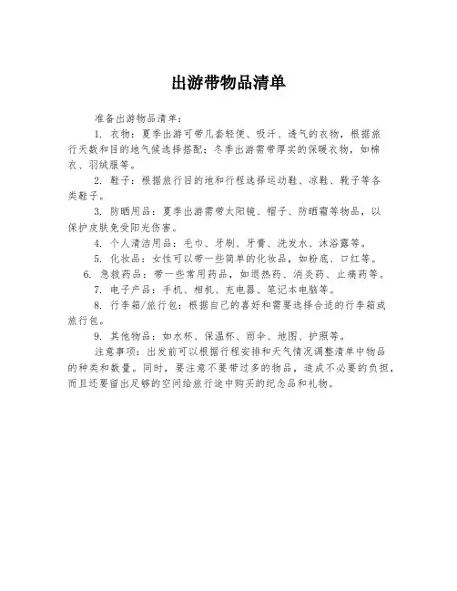 出游带物品清单