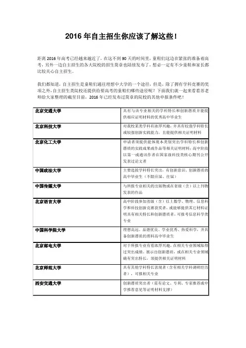 2016年自主招生你不能不知道这些!(全网首发)