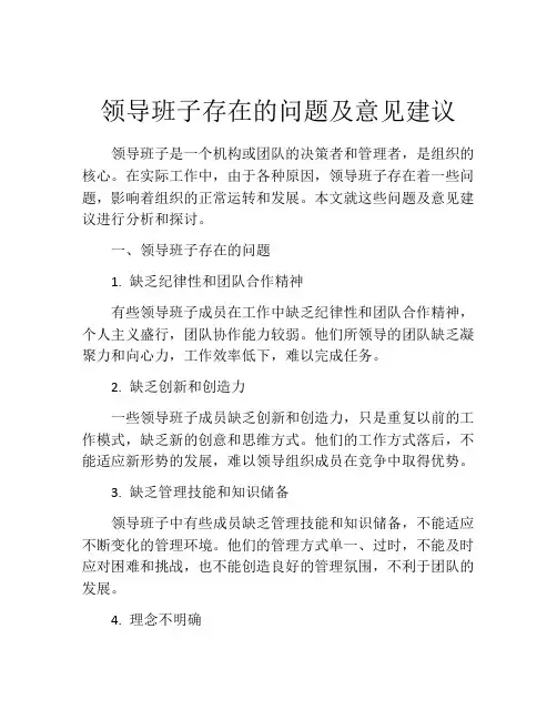 领导班子存在的问题及意见建议