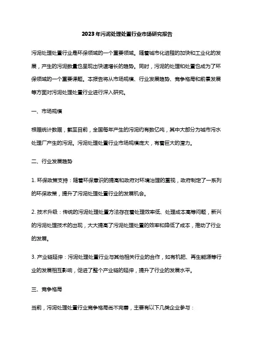 2023年污泥处理处置行业市场研究报告