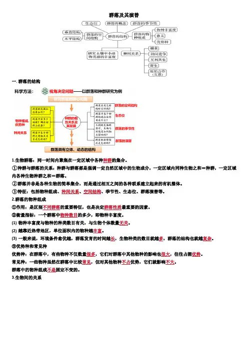 第二章群落及其演替群落知识点高二上学期生物人教版必修1