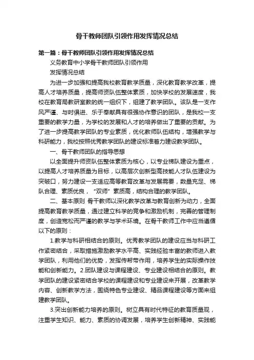 骨干教师团队引领作用发挥情况总结